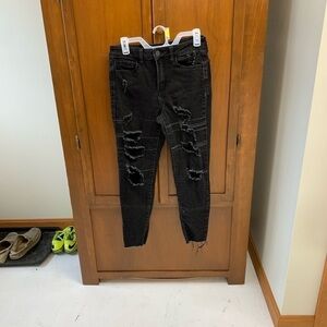 SO vintage ankle skinny high rise black denim distressed mom jeans size 7/28W
